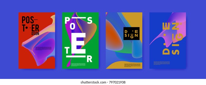 Abstract colorful liquid and fluid pattern background for poster design. Blue, yellow, red, orange, pink and green. Vector banner poster template in Eps10.