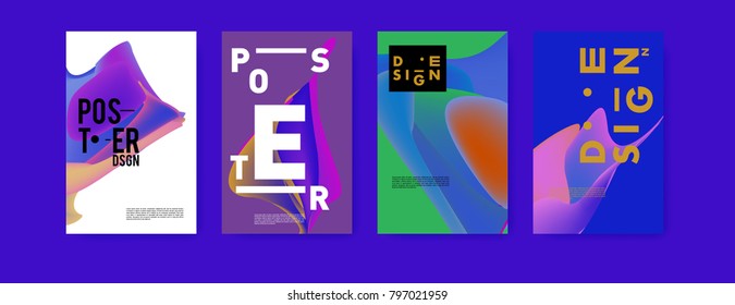 Abstract colorful liquid and fluid pattern background for poster design. Blue, yellow, red, orange, pink and green. Vector banner poster template in Eps10.