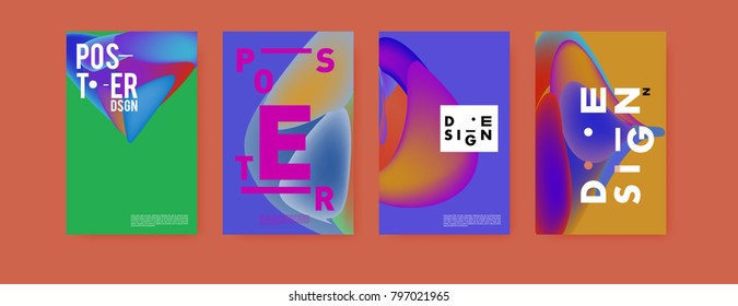 Abstract colorful liquid and fluid pattern background for poster design. Blue, yellow, red, orange, pink and green. Vector banner poster template in Eps10.