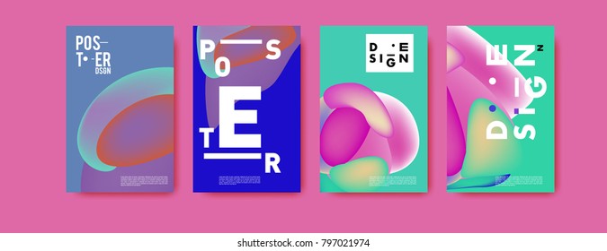 Abstract colorful liquid and fluid pattern background for poster design. Blue, yellow, red, orange, pink and green. Vector banner poster template in Eps10.