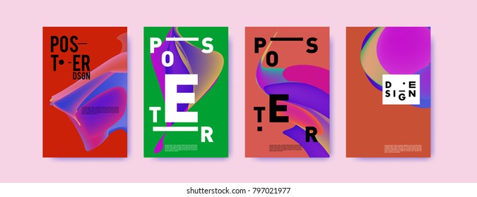 Abstract colorful liquid and fluid pattern background for poster design. Blue, yellow, red, orange, pink and green. Vector banner poster template in Eps10.
