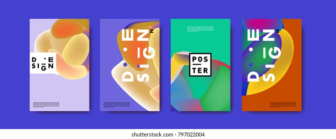 Abstract colorful liquid and fluid pattern background for poster design. Blue, yellow, red, orange, pink and green. Vector banner poster template in Eps10.
