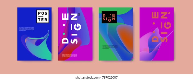 Abstract colorful liquid and fluid pattern background for poster design. Blue, yellow, red, orange, pink and green. Vector banner poster template in Eps10.