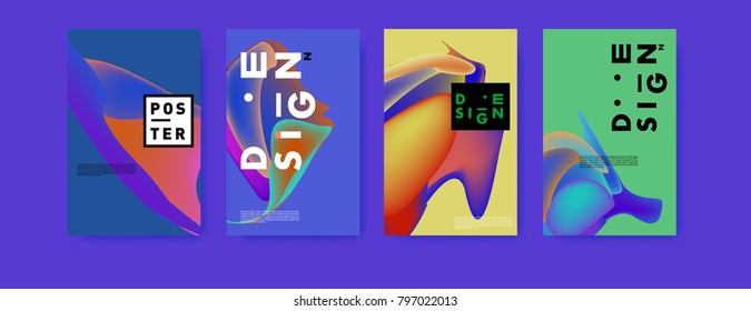 Abstract colorful liquid and fluid pattern background for poster design. Blue, yellow, red, orange, pink and green. Vector banner poster template in Eps10.