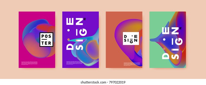 Abstract colorful liquid and fluid pattern background for poster design. Blue, yellow, red, orange, pink and green. Vector banner poster template in Eps10.