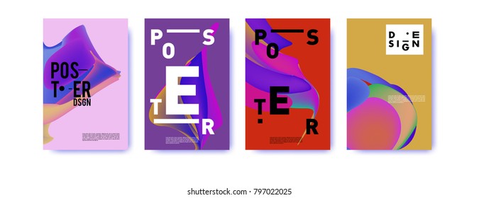 Abstract colorful liquid and fluid pattern background for poster design. Blue, yellow, red, orange, pink and green. Vector banner poster template in Eps10.