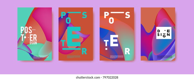 Abstract colorful liquid and fluid pattern background for poster design. Blue, yellow, red, orange, pink and green. Vector banner poster template in Eps10.