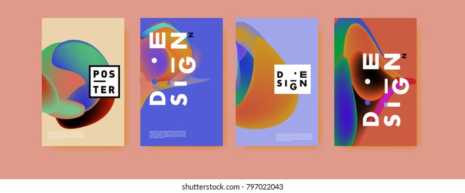 Abstract colorful liquid and fluid pattern background for poster design. Blue, yellow, red, orange, pink and green. Vector banner poster template in Eps10.