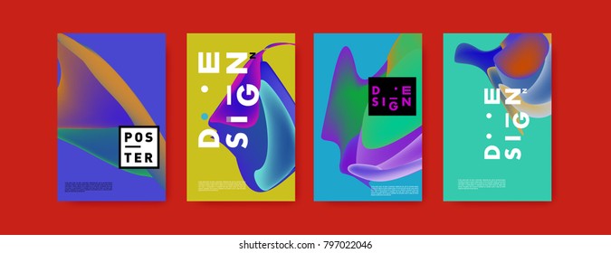 Abstract colorful liquid and fluid pattern background for poster design. Blue, yellow, red, orange, pink and green. Vector banner poster template in Eps10.