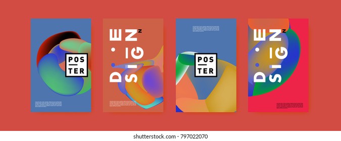 Abstract colorful liquid and fluid pattern background for poster design. Blue, yellow, red, orange, pink and green. Vector banner poster template in Eps10.