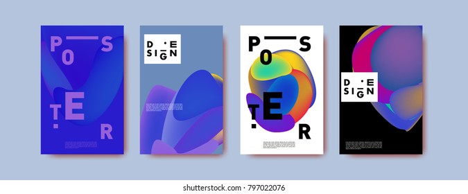 Abstract colorful liquid and fluid pattern background for poster design. Blue, yellow, red, orange, pink and green. Vector banner poster template in Eps10.