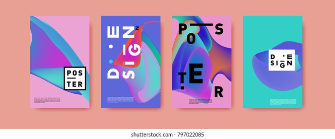 Abstract colorful liquid and fluid pattern background for poster design. Blue, yellow, red, orange, pink and green. Vector banner poster template in Eps10.