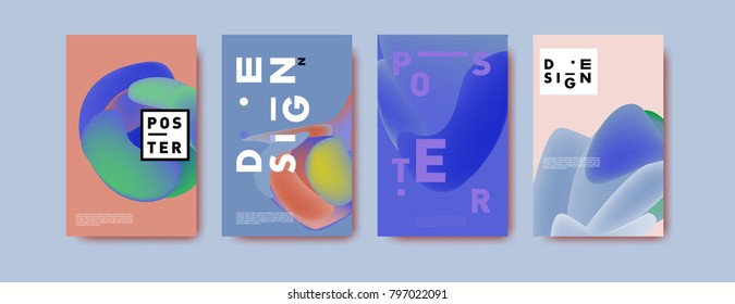 Abstract colorful liquid and fluid pattern background for poster design. Blue, yellow, red, orange, pink and green. Vector banner poster template in Eps10.