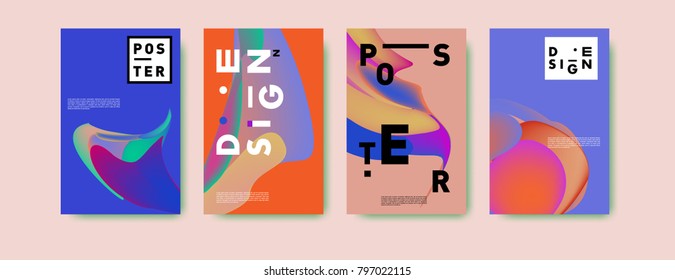 Abstract colorful liquid and fluid pattern background for poster design. Blue, yellow, red, orange, pink and green. Vector banner poster template in Eps10.