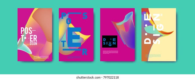 Abstract colorful liquid and fluid pattern background for poster design. Blue, yellow, red, orange, pink and green. Vector banner poster template in Eps10.