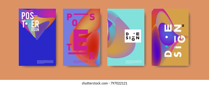 Abstract colorful liquid and fluid pattern background for poster design. Blue, yellow, red, orange, pink and green. Vector banner poster template in Eps10.