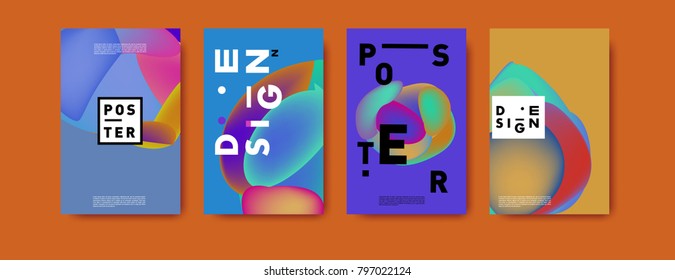 Abstract colorful liquid and fluid pattern background for poster design. Blue, yellow, red, orange, pink and green. Vector banner poster template in Eps10.