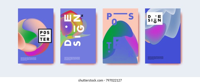 Abstract colorful liquid and fluid pattern background for poster design. Blue, yellow, red, orange, pink and green. Vector banner poster template in Eps10.