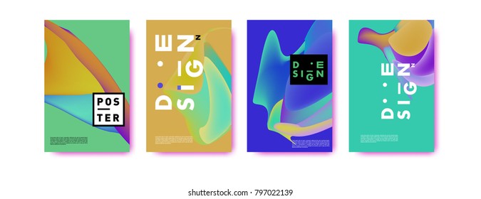 Abstract colorful liquid and fluid pattern background for poster design. Blue, yellow, red, orange, pink and green. Vector banner poster template in Eps10.