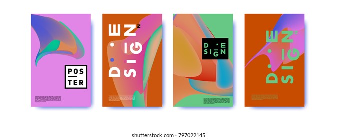Abstract colorful liquid and fluid pattern background for poster design. Blue, yellow, red, orange, pink and green. Vector banner poster template in Eps10.