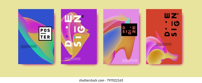 Abstract colorful liquid and fluid pattern background for poster design. Blue, yellow, red, orange, pink and green. Vector banner poster template in Eps10.