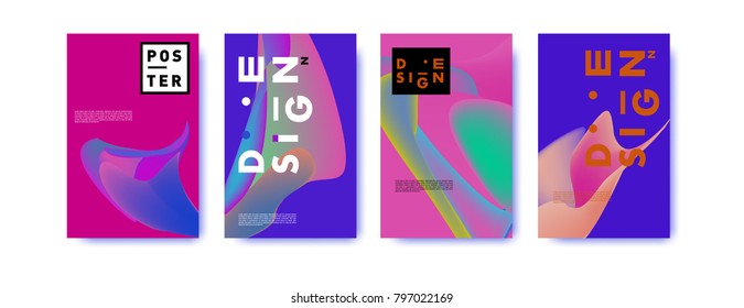 Abstract colorful liquid and fluid pattern background for poster design. Blue, yellow, red, orange, pink and green. Vector banner poster template in Eps10.
