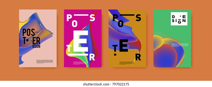 Abstract colorful liquid and fluid pattern background for poster design. Blue, yellow, red, orange, pink and green. Vector banner poster template in Eps10.