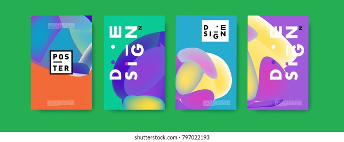 Abstract colorful liquid and fluid pattern background for poster design. Blue, yellow, red, orange, pink and green. Vector banner poster template in Eps10.