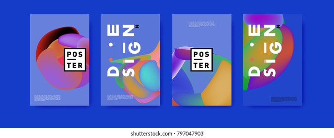 Abstract colorful liquid and fluid pattern background for poster design. Blue, yellow, red, orange, pink and green. Vector banner poster template in Eps10.