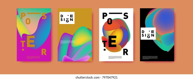 Abstract colorful liquid and fluid pattern background for poster design. Blue, yellow, red, orange, pink and green. Vector banner poster template in Eps10.