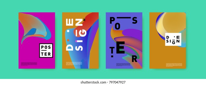 Abstract colorful liquid and fluid pattern background for poster design. Blue, yellow, red, orange, pink and green. Vector banner poster template in Eps10.