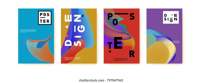Abstract colorful liquid and fluid pattern background for poster design. Blue, yellow, red, orange, pink and green. Vector banner poster template in Eps10.