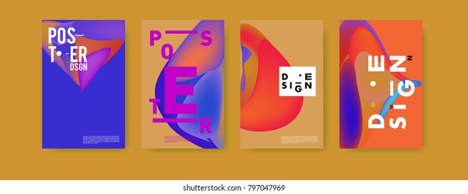 Abstract colorful liquid and fluid pattern background for poster design. Blue, yellow, red, orange, pink and green. Vector banner poster template in Eps10.