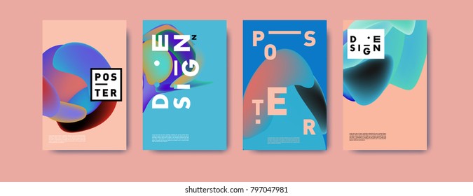 Abstract colorful liquid and fluid pattern background for poster design. Blue, yellow, red, orange, pink and green. Vector banner poster template in Eps10.