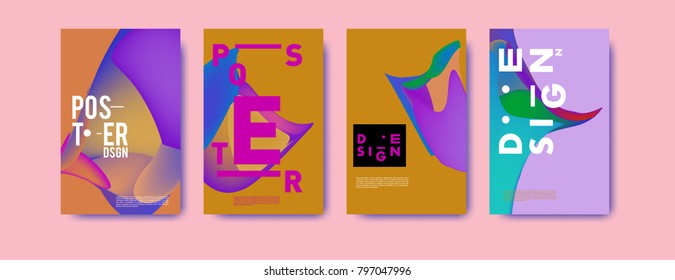 Abstract colorful liquid and fluid pattern background for poster design. Blue, yellow, red, orange, pink and green. Vector banner poster template in Eps10.