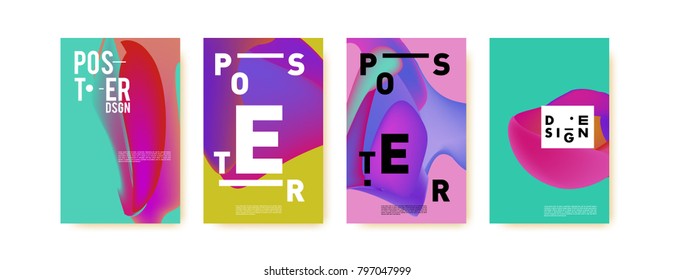 Abstract colorful liquid and fluid pattern background for poster design. Blue, yellow, red, orange, pink and green. Vector banner poster template in Eps10.