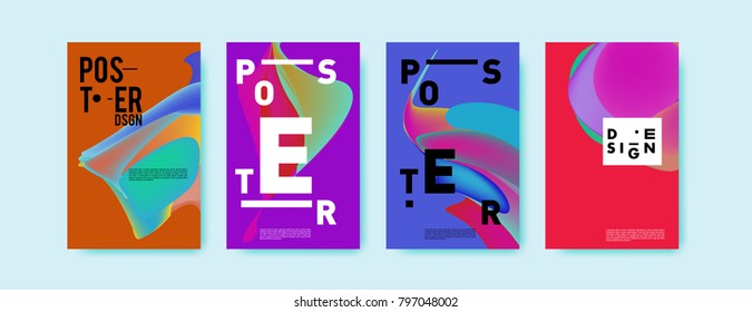 Abstract colorful liquid and fluid pattern background for poster design. Blue, yellow, red, orange, pink and green. Vector banner poster template in Eps10.