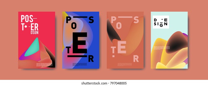 Abstract colorful liquid and fluid pattern background for poster design. Blue, yellow, red, orange, pink and green. Vector banner poster template in Eps10.