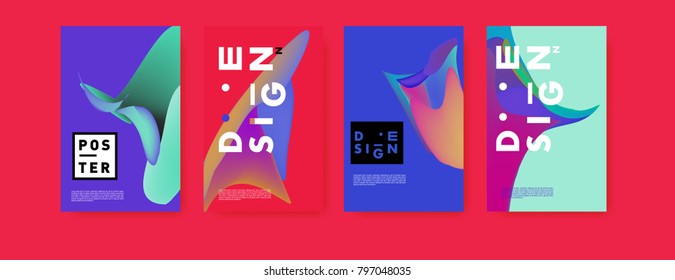 Abstract colorful liquid and fluid pattern background for poster design. Blue, yellow, red, orange, pink and green. Vector banner poster template in Eps10.