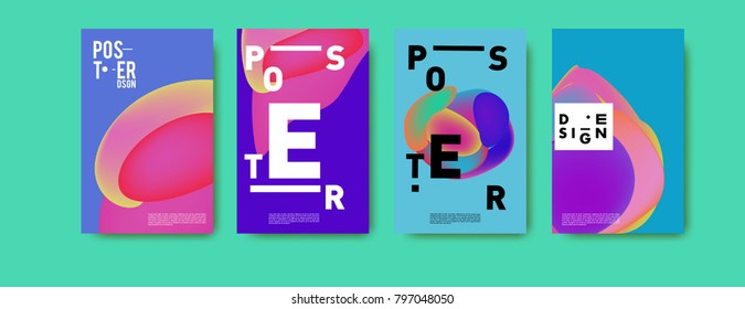 Abstract colorful liquid and fluid pattern background for poster design. Blue, yellow, red, orange, pink and green. Vector banner poster template in Eps10.