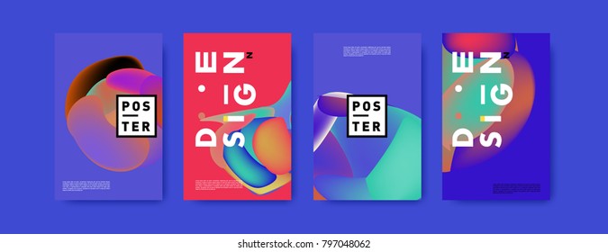 Abstract colorful liquid and fluid pattern background for poster design. Blue, yellow, red, orange, pink and green. Vector banner poster template in Eps10.