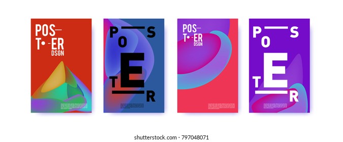 Abstract colorful liquid and fluid pattern background for poster design. Blue, yellow, red, orange, pink and green. Vector banner poster template in Eps10.
