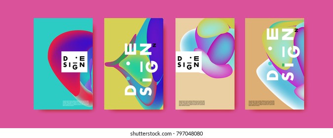 Abstract colorful liquid and fluid pattern background for poster design. Blue, yellow, red, orange, pink and green. Vector banner poster template in Eps10.