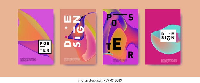 Abstract colorful liquid and fluid pattern background for poster design. Blue, yellow, red, orange, pink and green. Vector banner poster template in Eps10.