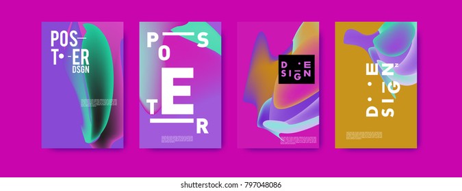 Abstract colorful liquid and fluid pattern background for poster design. Blue, yellow, red, orange, pink and green. Vector banner poster template in Eps10.