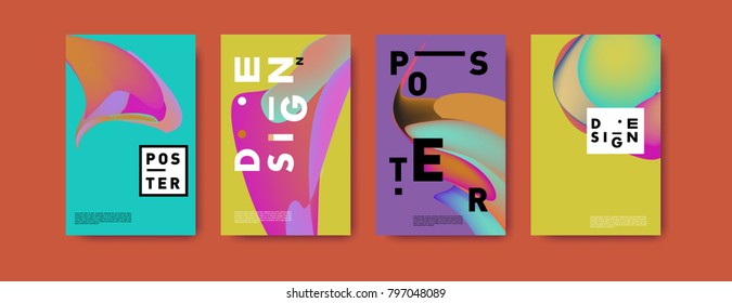 Abstract colorful liquid and fluid pattern background for poster design. Blue, yellow, red, orange, pink and green. Vector banner poster template in Eps10.