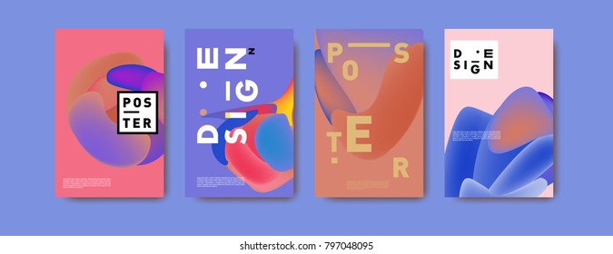 Abstract colorful liquid and fluid pattern background for poster design. Blue, yellow, red, orange, pink and green. Vector banner poster template in Eps10.
