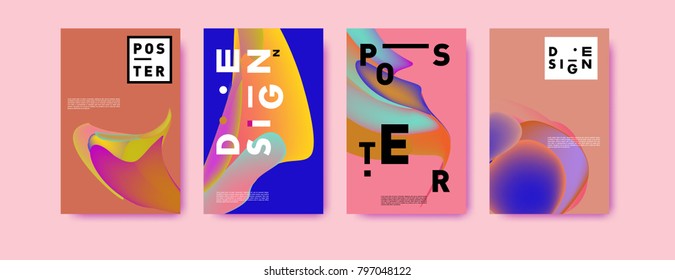 Abstract colorful liquid and fluid pattern background for poster design. Blue, yellow, red, orange, pink and green. Vector banner poster template in Eps10.