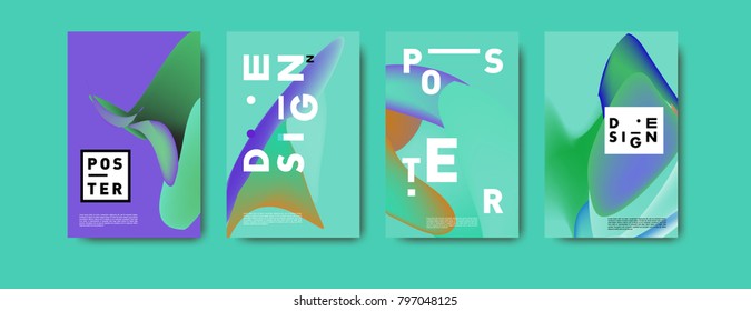 Abstract colorful liquid and fluid pattern background for poster design. Blue, yellow, red, orange, pink and green. Vector banner poster template in Eps10.