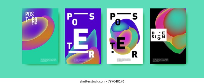 Abstract colorful liquid and fluid pattern background for poster design. Blue, yellow, red, orange, pink and green. Vector banner poster template in Eps10.